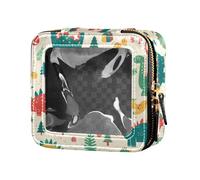 FRODOTGV Mini trousse de maquillage transparente à motif plumes dorées et noires avec fermeture éclair pour filles, Dinosaure Rex Noël, Taille unique