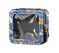 FRODOTGV Mini trousse de maquillage transparente à motifs traditionnels asiatiques avec fermeture éclair pour filles et femmes, Lémuriens Madagascar sur motif bleu, 1 Size