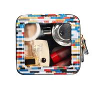FRODOTGV Mini trousse de maquillage transparente, grille rectangulaire colorée, trousse de toilette de voyage étanche en cuir, Grille rectangulaire colorée, 1 Size
