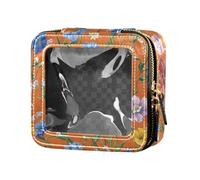 FRODOTGV Mini trousse de maquillage transparente, motif fleurs, œillet, thym, terre cuite, 01., Taille unique