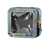 FRODOTGV Mini trousse de maquillage transparente motif pied-de-poule marron pour filles et femmes, Lémuriens Madagascar sur motif bleu, Taille unique