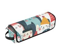 FRODOTGV Organisateur d'outils 2 en 1 pour cheveux - Chapeau d'hiver - Chat - Merry Christmas - Étui de voyage pour femme - Accessoires de coiffure amovibles - Organiseur pour fer à friser et fer à