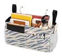 FRODOTGV Panier de rangement à rayures bleu marine avec sangles fixes et porte-bouteille d'eau à suspendre pour dortoir, couchette, loft, lit d'hôpital