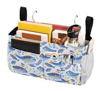 FRODOTGV Panier de rangement à suspendre avec sangles fixes et porte-bouteille d'eau pour dortoir, lit superposé, loft, lit d'hôpital, bleu