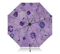 FRODOTGV Parapluie de voyage rustique violet avec fleurs de pétunia inversé, parapluie de voyage inversé pour pluie, soleil, 8 baleines, grand parapluie pliable UV automatique pour homme et femme