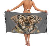 FRODOTGV Paréo de plage à franges en polyester imprimé sur un seul côté avec franges - Plusieurs façons de porter la plage, la piscine, les fêtes, les festivals de chiens, Festival du chien, M