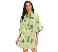 FRODOTGV Peignoir kimono, motif grenouilles et lys pour femme, vert et amusant, doux pour la peau, robe de demoiselle d'honneur, Grenouilles plates vertes amusantes, M