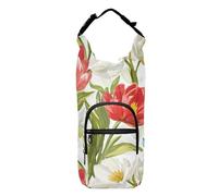 FRODOTGV Petit sac à dos avec porte-bouteille d'eau pour vélo - Motif fleurs de printemps - Blanc et rouge - Convient aux bouteilles de 50/61/80/1,2 l