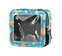 FRODOTGV Petite trousse de maquillage amusante en cuir transparent pour filles et femmes - Organisateur de produits de toilette - Fourre-tout de voyage, Bitcoins volants et flocons de neige, Taille