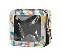 FRODOTGV Petite trousse de maquillage en cuir transparent à rayures bleu marine et océan pour filles et femmes, Motif lapin, Taille unique