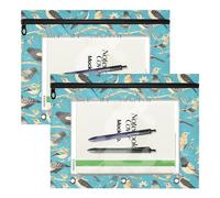 FRODOTGV Retro Birds Lot de 2 trousses à crayons avec 3 œillets renforcés pour papier A4, fournitures de salle de classe