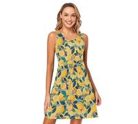 FRODOTGV Robe d'été tendance avec motif floral indonésien batik pour femme, coupe trapèze, mini robe d'été à col ras du cou, Motif floral batik indonésien, XX-Large