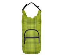 FRODOTGV Sac à dos à bandoulière à motif écossais vert citron avec cordon de serrage et porte-bouteille d'eau pour randonnée, convient aux bouteilles de 50/61/81/1,2/1,2 l