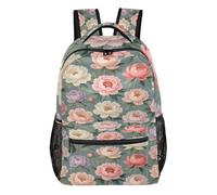 FRODOTGV Sac de jour décontracté multi-poches en tissu sergé de polyester pour l'école, les étudiants, le camping, les visites touristiques, taille S, Fleur de pivoine vintage, M, Décontracté
