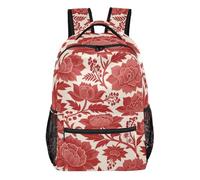 FRODOTGV Sac de jour décontracté multi-poches en tissu sergé de polyester pour l'école, les étudiants, le camping, les visites touristiques, taille S, Pivoine rouge., M, Décontracté