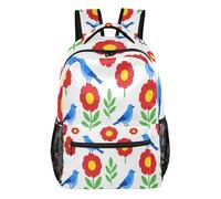 FRODOTGV Sac de jour décontracté multi-poches en tissu sergé de polyester pour l'école, les étudiants, le camping, les visites touristiques, taille S, Blue Bird Daisy, S, Décontracté