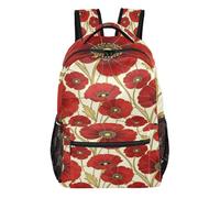 FRODOTGV Sac de jour décontracté multi-poches en tissu sergé de polyester pour l'école, les étudiants, le camping, les visites touristiques, taille S, Coquelicot rouge, S, Décontracté
