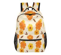FRODOTGV Sac de jour décontracté multi-poches en tissu sergé de polyester pour l'école, les étudiants, le camping, les visites touristiques, taille S, Automne Orange Floral, S, Décontracté