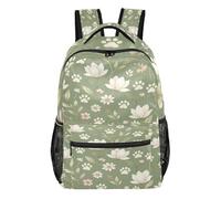 FRODOTGV Sac de jour décontracté multi-poches en tissu sergé de polyester pour l'école, les étudiants, le camping, les visites touristiques, taille S, Magnolia vert sauge, M, Décontracté