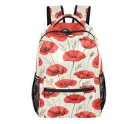 FRODOTGV Sac de jour décontracté multi-poches en tissu sergé de polyester pour l'école, les étudiants, le camping, les visites touristiques, taille S, Motif tulipes rouges, M, Décontracté