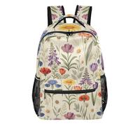 FRODOTGV Sac de jour décontracté multi-poches en tissu sergé de polyester pour l'école, les étudiants, le camping, les visites touristiques, taille S, Fleurs sauvages vintage, S, Décontracté