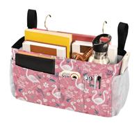 FRODOTGV Sac de rangement à suspendre avec grandes poches et porte-bouteille pour dortoir, lit superposé, loft, lit d'hôpital, rose et blanc