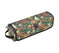 FRODOTGV Sac de voyage avec imprimé animal tigre pour femme - Grand sac de transport avec tapis résistant à la chaleur pour fer à lisser et sèche-cheveux plat, Squelette Chats Fleurs Happy Halloween