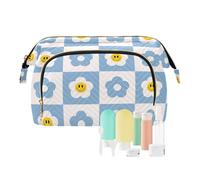FRODOTGV Sacs cosmétiques, Rétro Checker Board Groovy Fleur Souriante, Sacs de Maquillage de Voyage, Léger Femmes Cash Portefeuille Maquillage, Planche à damier rétro avec fleur souriante, 1 Size