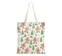 FRODOTGV Sacs fourre-tout en coton avec poignées pour fille, cadeaux d'hôtesse décontractés, motif boule de Noël multicolore, Motif sapin de Noël et bonhomme en pain d'épice vert clair, Taille unique