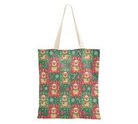 FRODOTGV Sacs fourre-tout en coton avec poignées pour fille, cadeaux d'hôtesse décontractés, motif boule de Noël multicolore, Motif ours en peluche vert et rouge, Taille unique