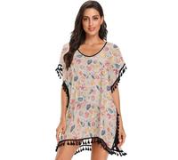 FRODOTGV Shells Ocean Waves Beach Starfish White Women Swimwear Coverups Summer Loose Tassel Dress, Coquillages Océan Vagues Plage Etoile de mer Blanc, Medium