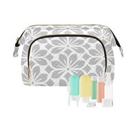 FRODOTGV Trousse de maquillage de voyage, motif floral, gris, blanc, grande capacité, portefeuille pour femme, Motif floral gris blanc, 1 Size