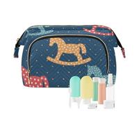 FRODOTGV Trousse de maquillage étanche pour femme avec motif cheval à bascule sur fond bleu foncé, Chevaux à bascule sur fond bleu foncé, 1 Size
