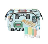 FRODOTGV Trousse de maquillage portable sans couture motif monstre dessin animé camion cosmétique voyage maquillage périodique, Motif sans couture Monster Cartoon Truck, 1 Size