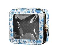 FRODOTGV Trousse de maquillage transparente avec feuilles de palmier tropicales, feuilles de fougère, émeraude, pour filles et femmes, trousse de toilette, coquillages océan vagues plage étoile de mer