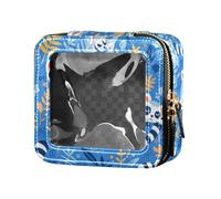 FRODOTGV Trousse de maquillage transparente en cuir avec fermeture éclair pour filles et femmes Motif à pois et fleurs de camomille, Lémuriens Madagascar sur motif bleu, Taille unique