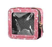 FRODOTGV Trousse de maquillage transparente en cuir avec motif panda chinois pour filles et femmes avec fermeture éclair, FLOWERS Fond Rose Mode, 1 Size