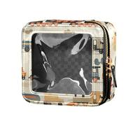 FRODOTGV Trousse de maquillage transparente imperméable à motif plumes dorées et noires avec fermeture éclair pour soins de la peau pour filles et femmes, Drôle de train à vapeur Bronze, 1 Size