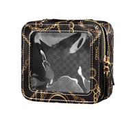 FRODOTGV Trousse de maquillage transparente imperméable avec corde rayée bleu marine et océan pour filles, Motif chaîne dorée sur fond noir châtaigne, Taille unique