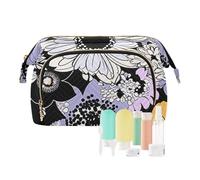 FRODOTGV Trousse de toilette de voyage à suspendre avec illustration marguerite violette et noire, Illustration marguerite noire violette, 1 Size