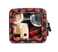 FRODOTGV Trousse de toilette de voyage étanche - Trousse de maquillage transparente - Petites lèvres - Motif cœur - Rouge - Avec fermeture éclair, Lips Kiss Heart Pattern Love Red, 1 Size