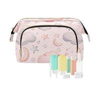 FRODOTGV Trousse de toilette, nuages bleus, étoiles et lunes, trousse de maquillage pour femme, essentiel, portefeuille, carte, clés, Nuages bleus étoiles et lunes dorées, 1 Size