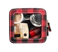 FRODOTGV Trousse de toilette transparente avec fermeture éclair Motif tartan Rouge/noir, Rouge Noir Tartan Plaid Abstrait, 1 Size