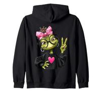 Frog Girl Signe de la Paix avec nœud Rose Kawaii Pop Graphic Sweat à Capuche