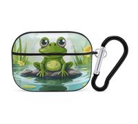 Frog in A Pond Coque pour AirPods Pro avec anneau porte-clés - Coque rigide en polycarbonate pour AirPods Pro de 2e génération pour homme et femme - Facile à ouvrir - Style noir