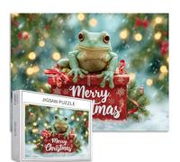 Frog on The Gift Box Casse-tête de 1 000 pièces pour adultes - Bannière de Noël - Puzzle artistique - Jeux d'activités familiales - Puzzle coloré pour décoration d'intérieur - 68,6 x 50,8 cm