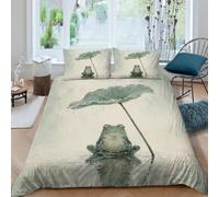 Frog Under Lotus Leaf Housse de Couette 3 Pieces 3D Fermeture Eclair