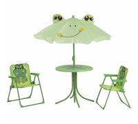 Siena Garden 672614 Froggy Set pour Enfants 2 Fauteuils Pliants + 1 Table + 1 Parasol Motif de Grenouille Acier Vert
