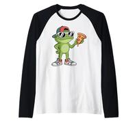 Frogs Amphibian Kids, Eating Pizza Funny Frog Manche Raglan