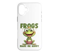 Frogs Make Me Hoppy Funny Happy Smiing Frog Pun Design Coque pour iPhone 16 Plus